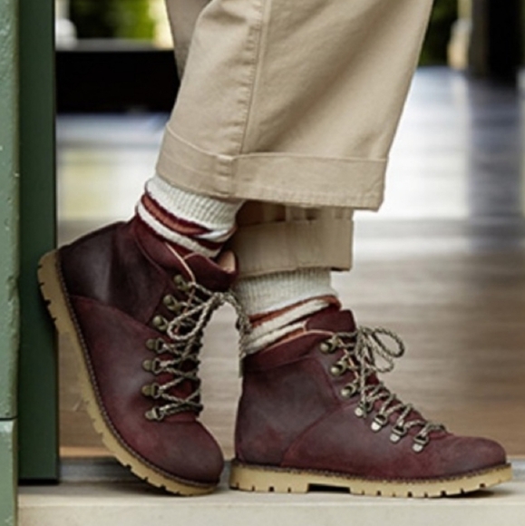 Birkenstock Jackson Lace Up Boots Womens 36 Suede Burgundy Water Resistiant - Picture 1 of 9